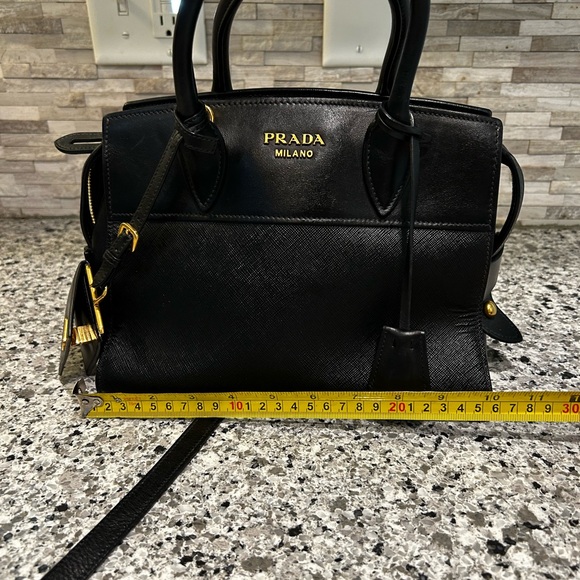 Prada Black Saffiano Leather Satchel with Gold Accents - Picture 1 of 16